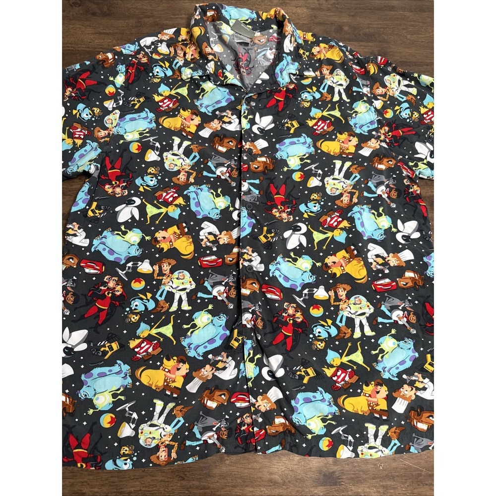 Rare Disney Pixar Fest Button Up Shirt Toy Story Cars Incredibles Size XL